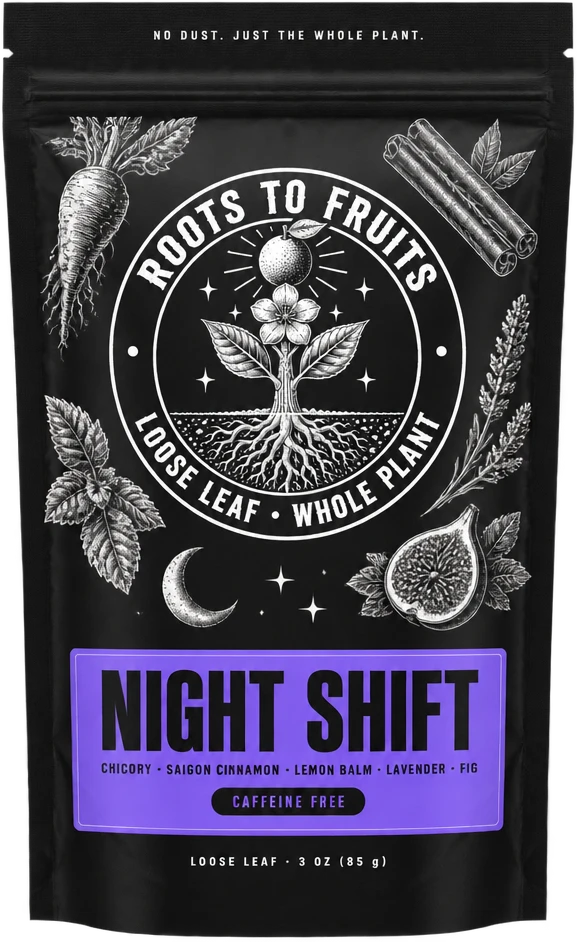 Night Shift pouch with a #8D5BFF
 label